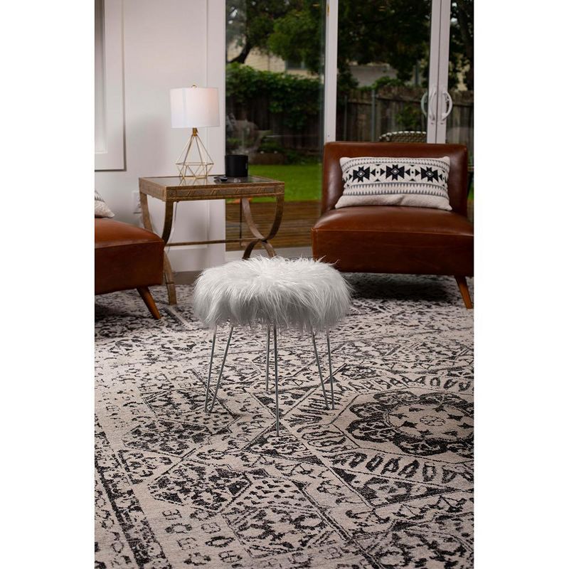 BirdRock Home Round Faux Fur Foot Stool Ottoman - Grey with Silver Legs, 3 of 5