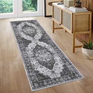 Vintage Hallway Runner Rug – Washable, Non-Slip, Stain Resistant Low Pile Carpet for Kitchen, Entry, Living Room & Bedroom - 1 of 4