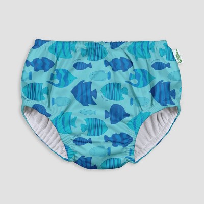 green sprouts Toddler Boys' Fish Print Pull-Up Reusable Swim Diaper - Blue 12-18M