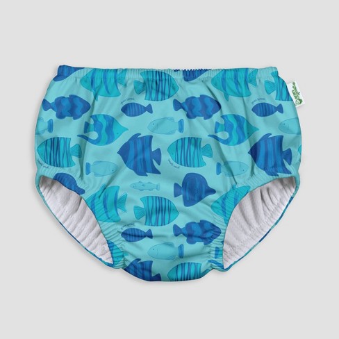 green sprouts Toddler Boys' Fish Print Pull-Up Reusable Swim Diaper - Blue 12-18M - image 1 of 1