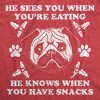 Womens He Sees You When You're Eating He Knows When You Have Snacks Tshirt Christmas Pug Tee - Crazy Dog Women's T Shirt - image 2 of 4