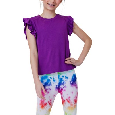 Girl Rayon Ruffle Sleeve Crop Tee Top - TEREZ