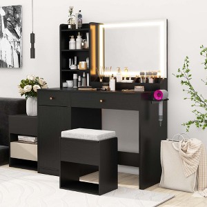 Costway Vanity Set Dressing Table and Chair Set with 3 Lighting Modes & Mirror and Lights White/Black - 1 of 4