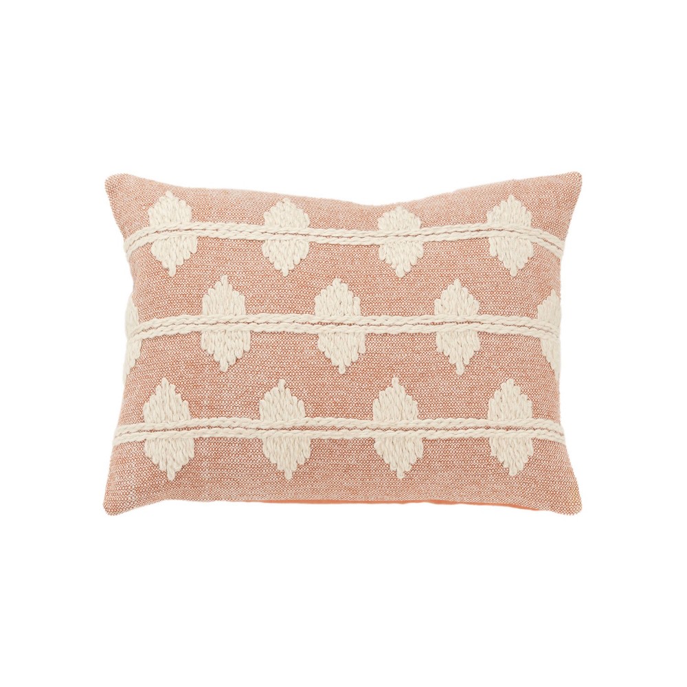Photos - Pillowcase 14"x20" Oversize Diamond Lumbar Throw Pillow Cover Ivory/Pink - Rizzy Home