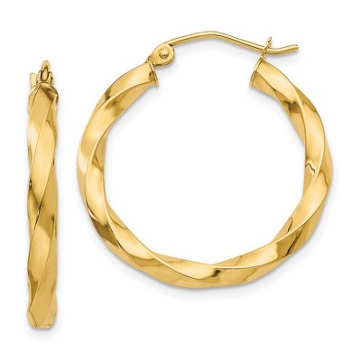 Black Bow Jewelry 3mm x 27mm Polished 14k Yellow Gold Medium Twisted Round Hoop Earrings