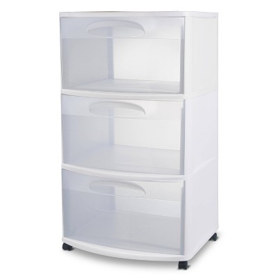 3 Drawer Plastic Storage Rolling Cabinet File Organizer Wide Cart White 