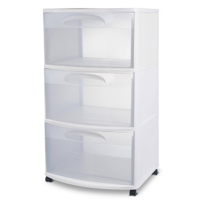 Sterilite 3 Drawer Wide Cart, White