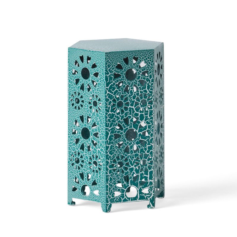 Eliana 12" Sunburst Outdoor Patio Iron Side Table - Crackle Teal - Christopher Knight Home, 4 of 10