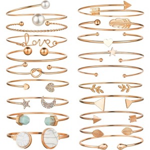 19 Piece Multiple Layered Stackable Bracelet Set for Women with Open Cuff Wrap Design, Rose Gold and Gold Colors - 1 of 4