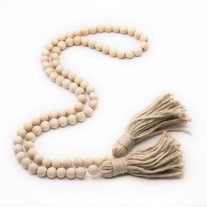 Ornativity Farmhouse Beads Wooden Garland Wood Prayer Bead Garland with Tassels Boho Rustic Accented Home décor Country style hanging beads 60” Wood - 1 of 4