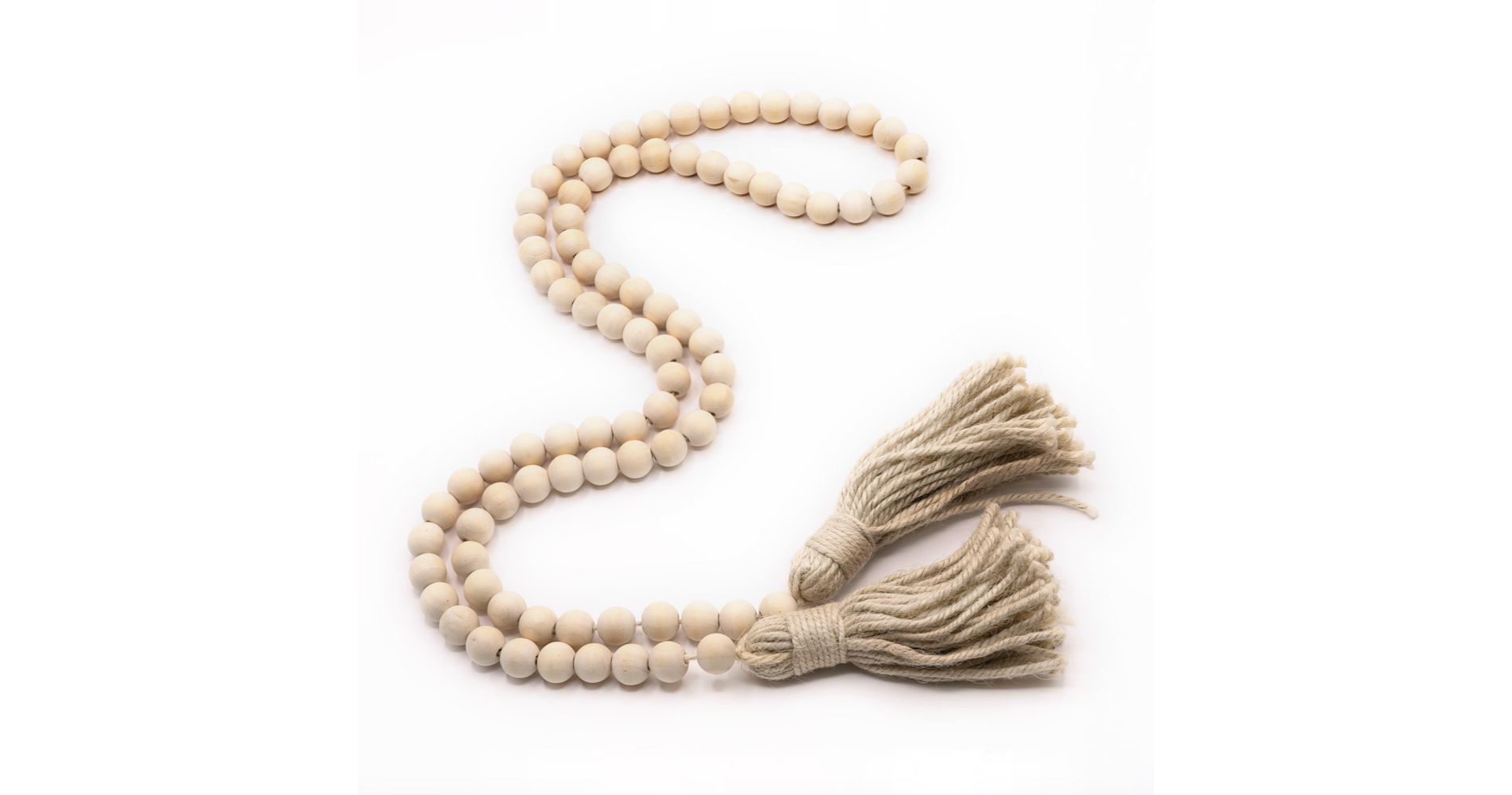 Ornativity Farmhouse Beads Wooden Garland Wood Prayer Bead Garland with Tassels Boho Rustic Accented Home décor Country style hanging beads 60” Wood
