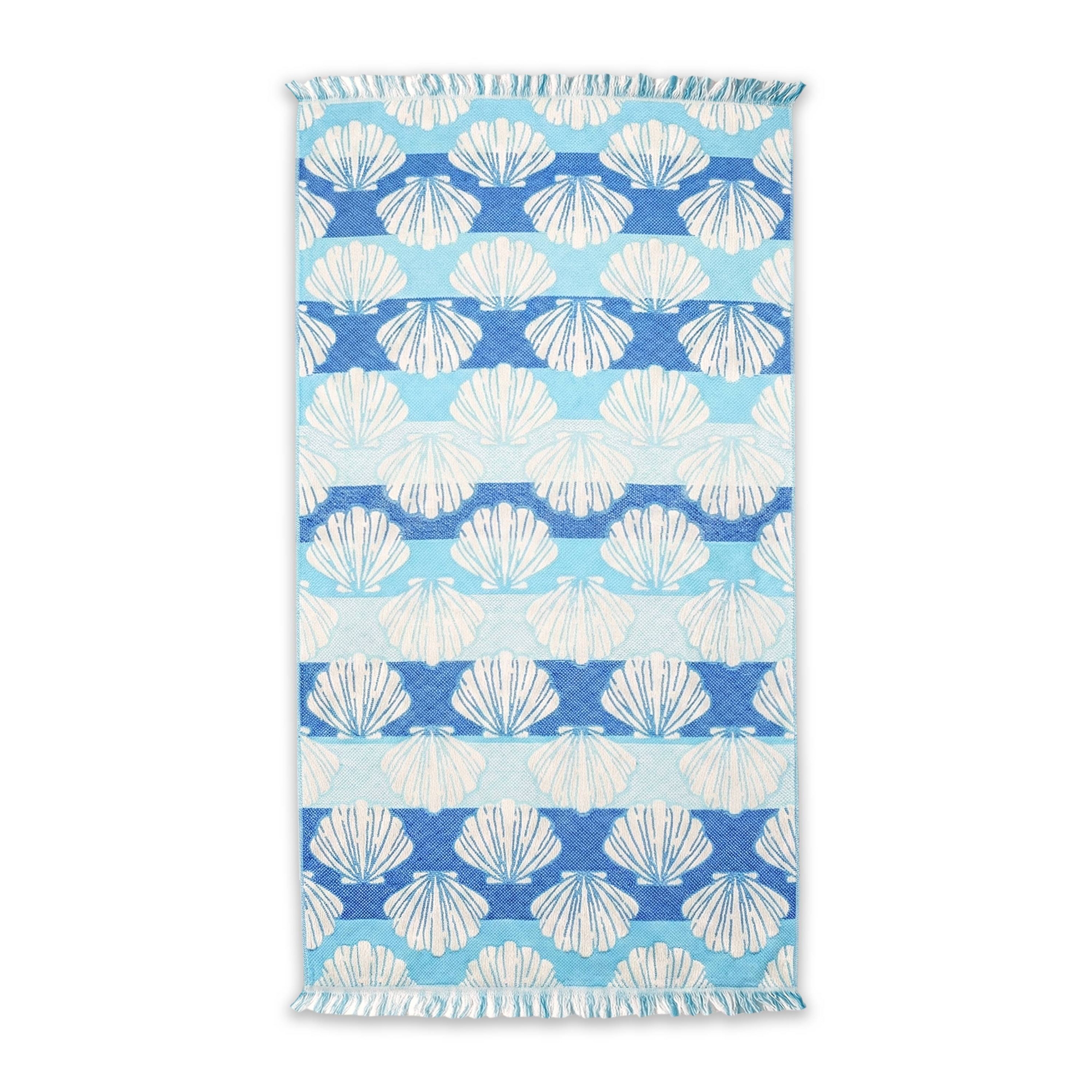 36"x72" Sculpted Shells Oversized Beach Towel with Fringe Blue