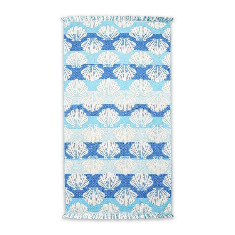 36"x72" Sculpted Shells Oversized Beach Towel with Fringe Blue