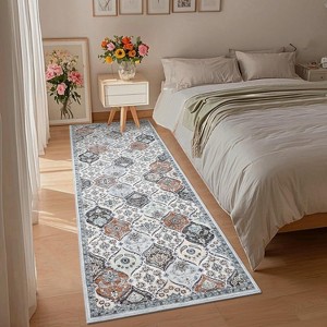 Floral Print Rugs for Living Room Bedroom Vintage Trellis Accent Rug Soft Foldable Washable Indoor Rug - 1 of 4