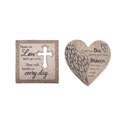 Transpac Cross/Angel Memorial Step Stone Set of 2 Spring Home Decorations