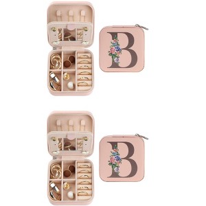 Unique Bargains Portable PU Leather Storage Display Holder Jewelry Box with Mirror Pink 3.9x3.9x2inch 2 Pcs - 1 of 4