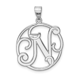 Black Bow Jewelry Rhodium Plated Sterling Silver Fancy Script Initial A-Z Pendant, 20mm - 1 of 4