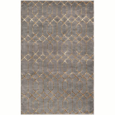 Gray and Gold Geometric Trellis Synthetic Indoor Rug