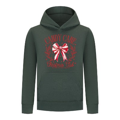Everyday Kids Christmas Collection Candy Cane Christmas Club Girls Pullover Hoodie – Holiday Sweatshirt - Green