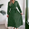 Women's Vintage Polka Dot Wrap Dress Long Sleeve Tie Waist Pleated Midi Dress - 3 of 4