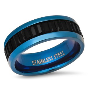 Steeltime Men's stainless steel and simulated emerald cut diamonds eternity band ring - 1 of 4