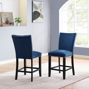 Solid Hardwood Velvet Counter Chair (Set of 2) with Finish, Nailhead Trim, and Stylish Velvet Upholstery - 1 of 4