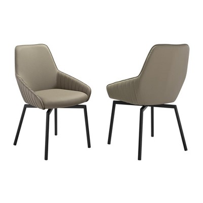 Armen Living,Swivel Upholstered Dining Chair in Taupe Gray Faux Leather Black- Set of 2