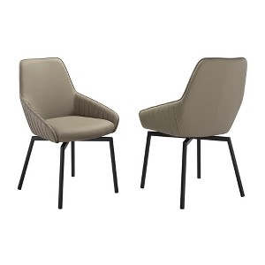 Armen Living,Swivel Upholstered Dining Chair in Taupe Gray Faux Leather Black- Set of 2 - 1 of 4