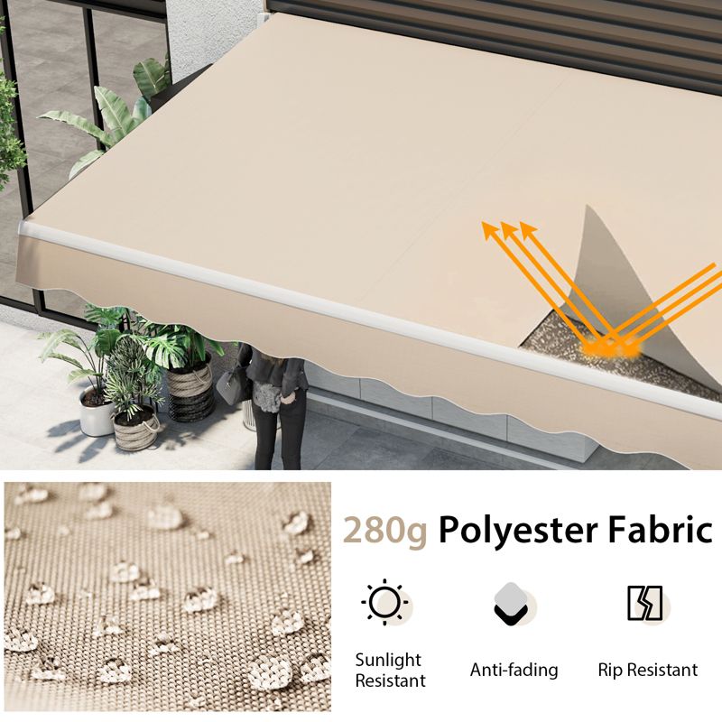 Costway Retractable Patio Awning Aluminum Deck Sunshade Shelter Outdoor Beige, 5 of 11