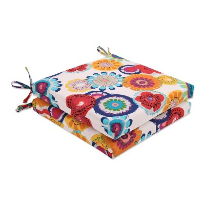 2pc Crosby Floral Outdoor Squared Corners Chair Cushions - Pillow Perfect