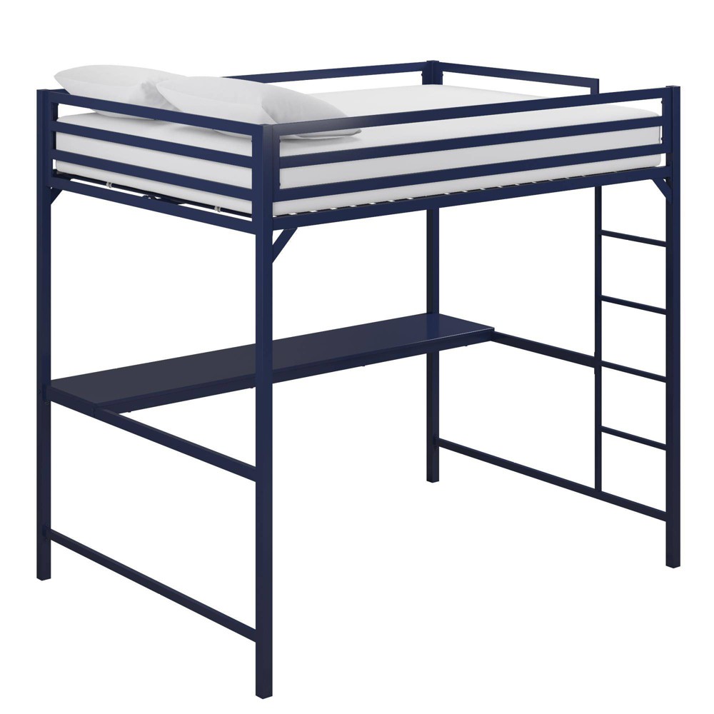 Full Max Metal Loft Bed With Desk Blue Room Joy