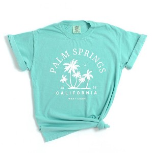 Simply Sage Market Women's Palm Springs Palm Trees Short Sleeve Garment Dyed Tee - 1 of 2