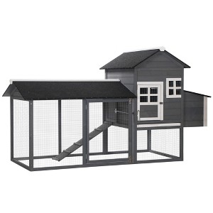 83" Wooden Outdoor Backyard Chicken Coop Fence Rabbit Bunny Hutch House with Covered Run and Nesting Box - 1 of 4
