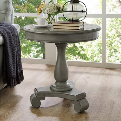 Elegant Gray Wood Pedestal Round End Table, 26"W x 26.5"H