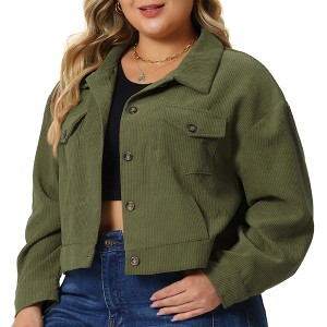 Agnes Orinda Women's Plus Size Lightweight Cropped Button Down Corduroy Trucker Jackets - 1 of 4