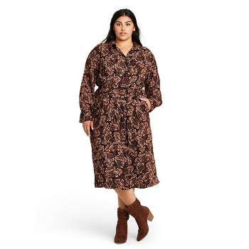 Women's Plus Size Paisley Print Long Sleeve Belted Shirtdress - Nili Lotan x Target Brown 4X