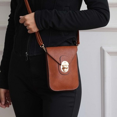MKF Collection Phone Crossbody Bag Women’s, Kianna Faux Suede Lining Turn Lock Flap | MKF Collection by Mia K - Cognac — фото 2