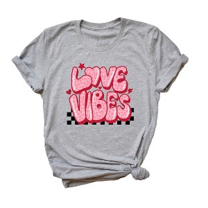 Simply Sage Market Women's Love Vibes Stars Checkered Short Sleeve Graphic Tee - 1 of 2