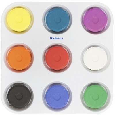 Jack Richeson Large Tempera Cakes with Tray, Assorted Matte Colors, set of 9