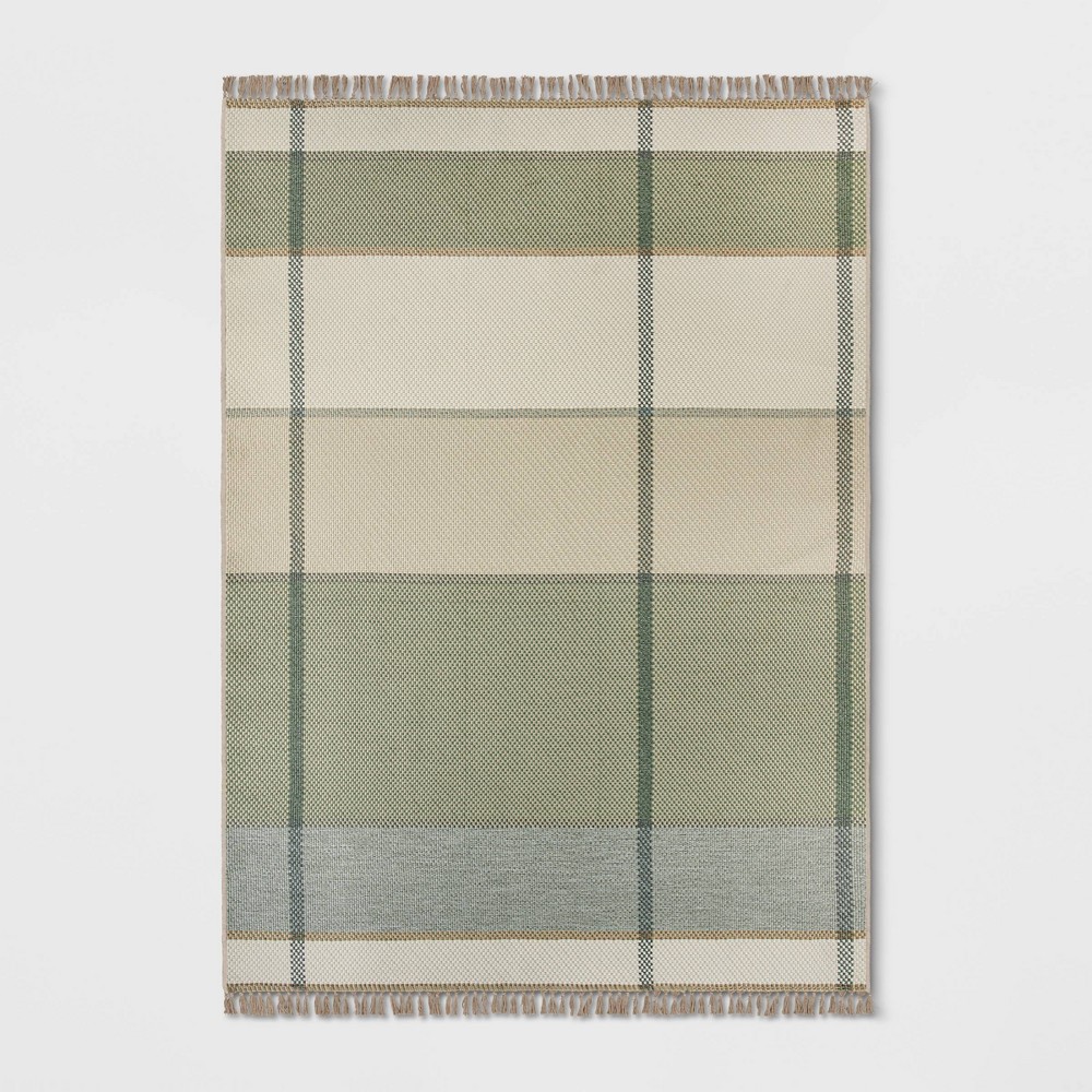 7'x10' Oversized Plaid Outdoor Rug Sage Green - Threshold™ designed with Studio McGee