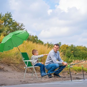 Green Folding Beach Chair with Detachable Umbrella, High Back