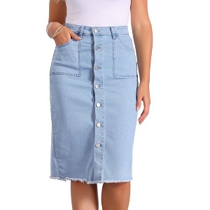 INSPIRE CHIC Women's Button Down High Waist Midi Denim Skirt - 1 of 4
