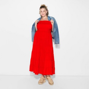 Women's Smocked Tiered Maxi A-Line Dress - Wild Fable™ Red - 1 of 3
