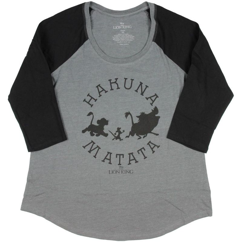 Lion King Women's Hakuna Matata Grey/Black Raglan Plus Size T-Shirt, 1 of 2
