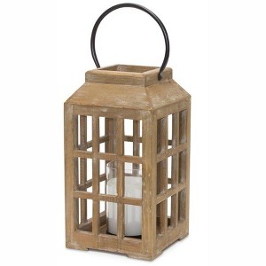 HomeRoots 13" Natural Distressed Wood And Glass Centerpiece Lantern Candle Holder - 1 of 4