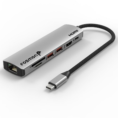 Fosmon 7-in-1 USB C Hub Adapter 4K HDMI @60Hz 100W PD with Multiport Adapter USB-A SD 3.0, TF 3.0 RJ45 Ethernet for MacBook Pro Air iPad USB C Laptop
