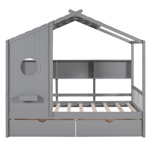 Bellemave Twin Size House Bed with Storage Drawers,Kids House Bed Frame with Shelves, Cute Wood House Bed Twin with Roof for Kids,Girls,Boys,Gray - 1 of 4