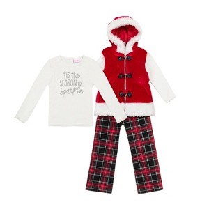 Little Lass Toddler Girls 3 Piece Puffer Vest Set, Red - 1 of 4