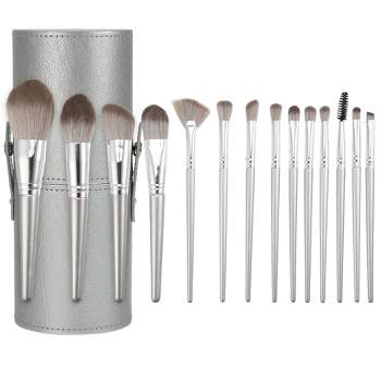 Unique Bargains Foundation Powder Concealers Eye Shadows Makeup Brushes and Storage Case Gray 14 Pcs