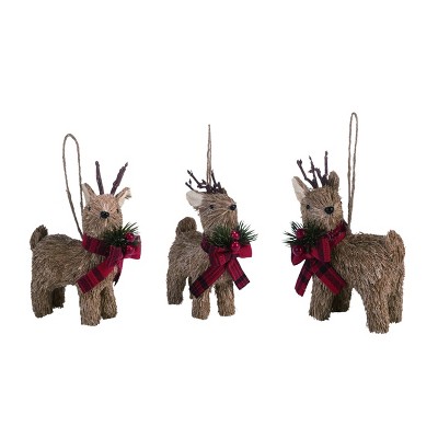 Transpac Foam 6 in. Brown Christmas Sisal Sweet Reindeer Ornament Set of 3